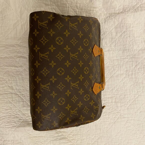 GUC Vintage LV Monogram Speedy Bag 30 Double Handle Satchel Brown - Picture 6 of 15